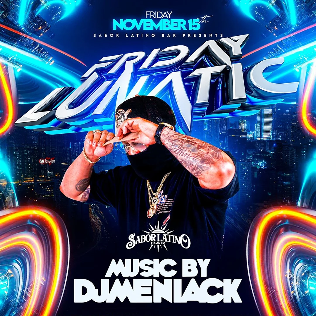 Friday party flyer neon blue black yellow effects